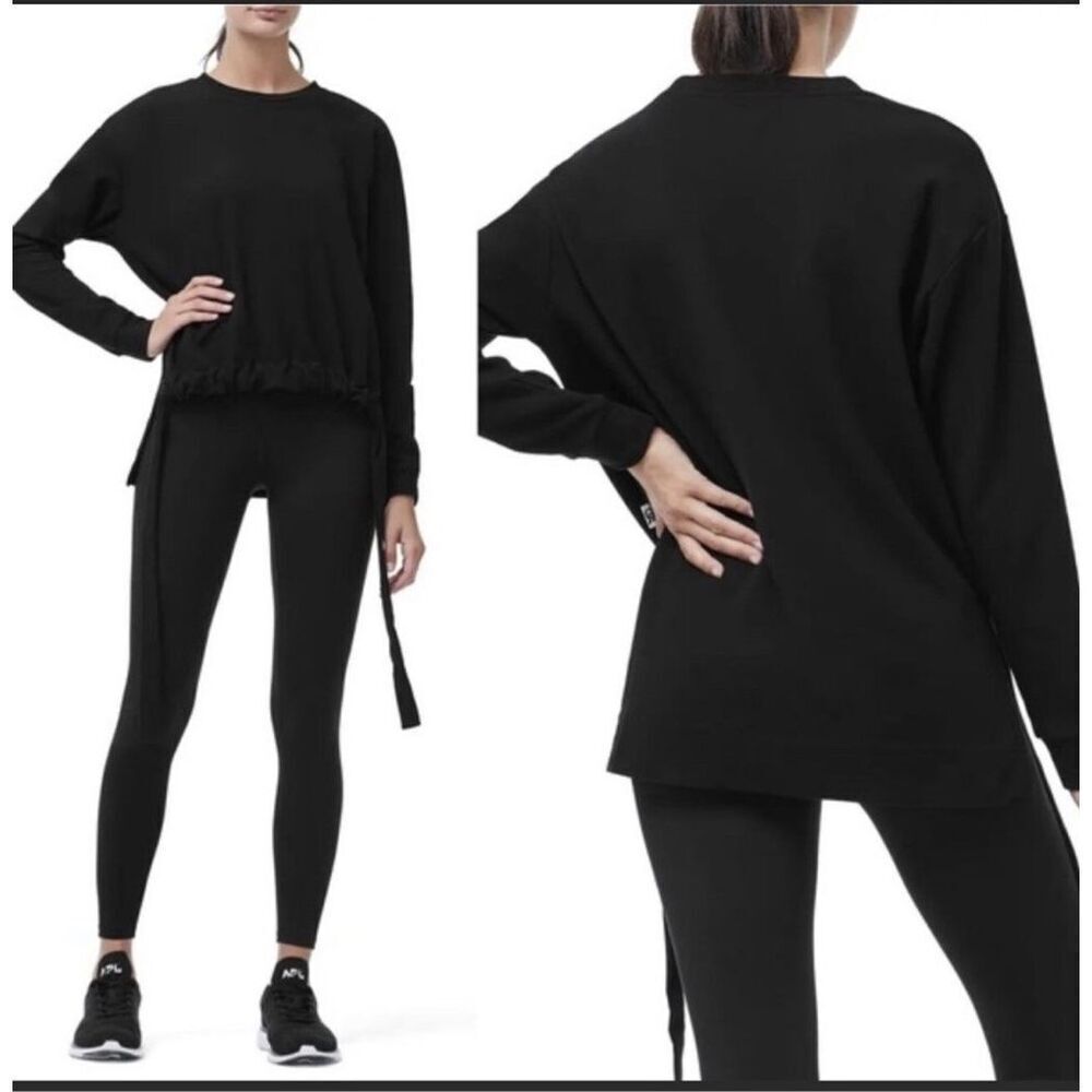Good American Ruched Hem High/Low Sweatshirt in Black Large